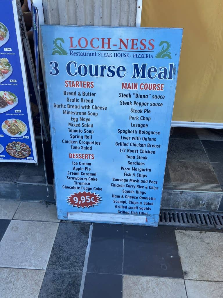 Meals at Lochness Costa Adeje
